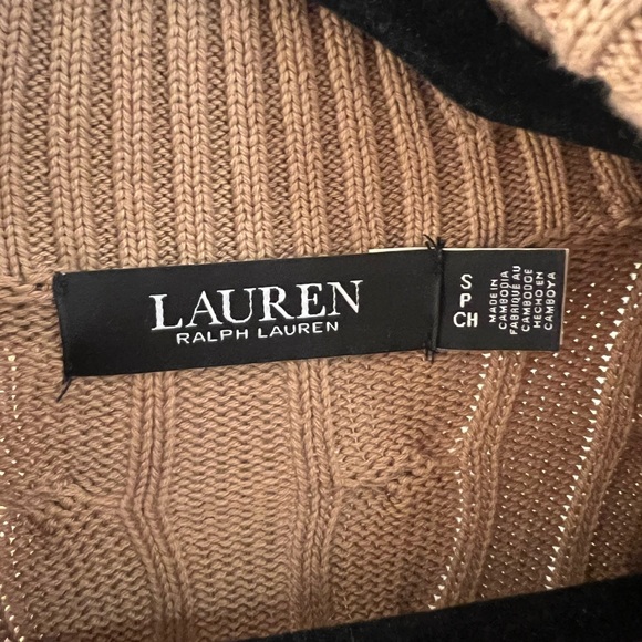 Lauren Ralph Lauren Camel Shawl Collar Cable Knit Cardigan with Buckle - Picture 6 of 7